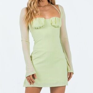 Princess Polly Dyer Sheer Sleeve Mini Dress Light Green Size 0
